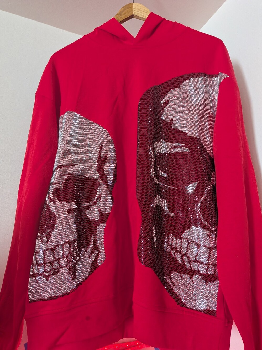 HEADS OR TAILS Red Skull Sequin Hoodie - Men
